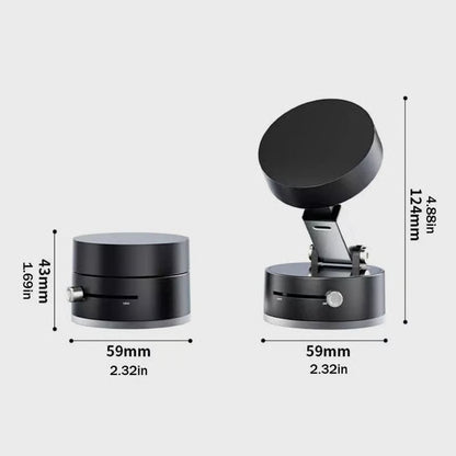Black cylindrical device with dimensions indicated on a white background