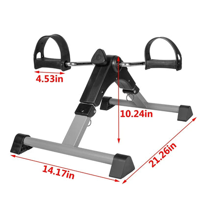 Bike/ Pedal exerciser with display showing dimentions on white background.