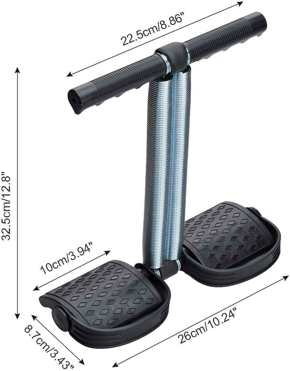 Double spring Tummy trimmer belly fat removing product  with measurements on a white background